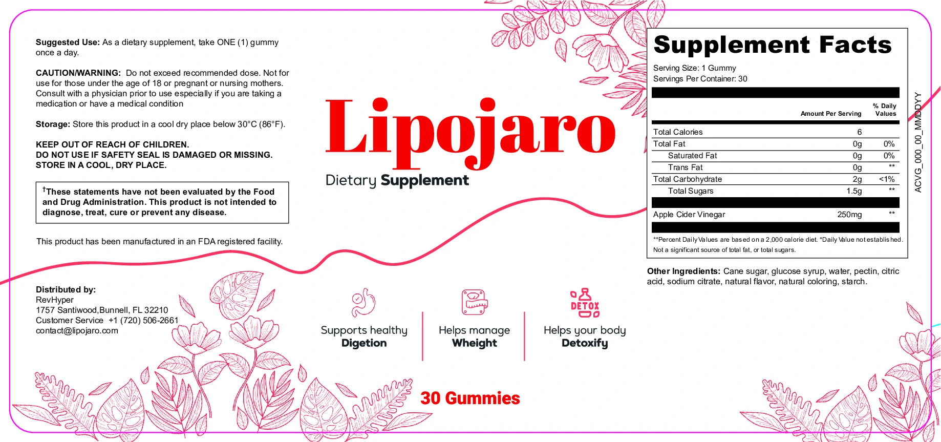 Lipojaro Product Label